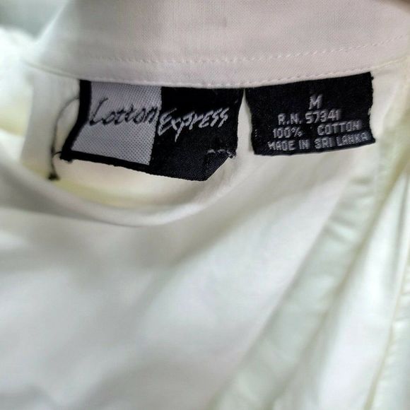 Vintage 90s Cotton Express Womens M White Button Front‎ L/S Tie Waist Lace Trim - Picture 7 of 7